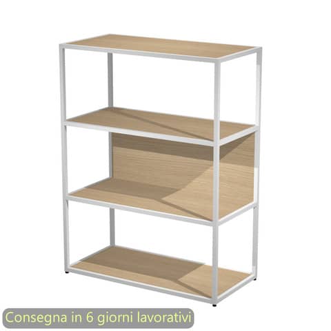 Libreria a giorno media 90x44xH.119 cm struttura metallo bianca Artexport Blade ripiani rovere – 280-AN+RP5-C