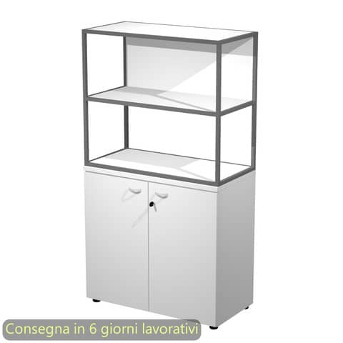 Armadio basso bianco ante bianche con libreria metallica antracite – ripiani bianchi 90x46xH.165 cm Artexport Blade