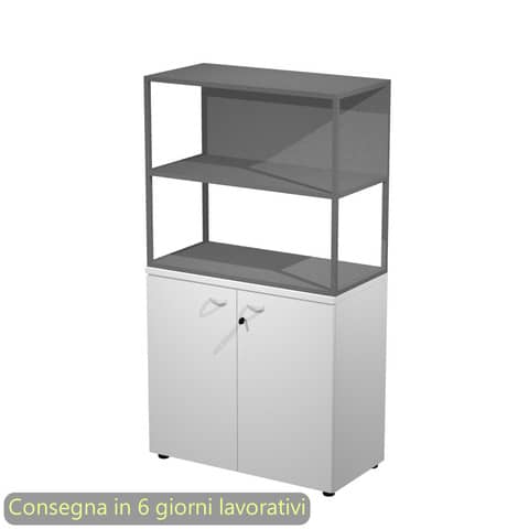 Armadio basso bianco ante bianche con libreria metallica antracite – ripiani antracite 90x46xH.165 cm Artexport Blade