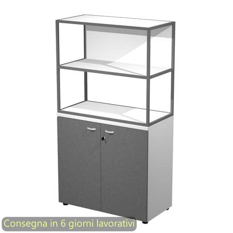 Armadio basso bianco ante antracite con libreria metallica antracite – ripiani bianchi 90x46xH.165 cm Artexport Blade