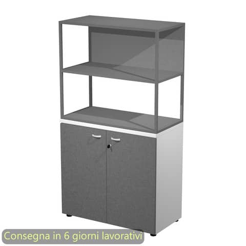 Armadio basso bianco ante antracite con libreria metallica antracite – ripiani antracite 90x46xH.165 cm Artexport Blade