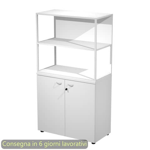 Armadio basso bianco ante bianche con libreria metallica bianca – ripiani bianchi 90x46xH.165 cm Artexport Blade