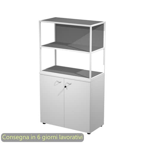 Armadio basso bianco ante bianche con libreria metallica bianca – ripiani antracite 90x46xH.165 cm Artexport Blade