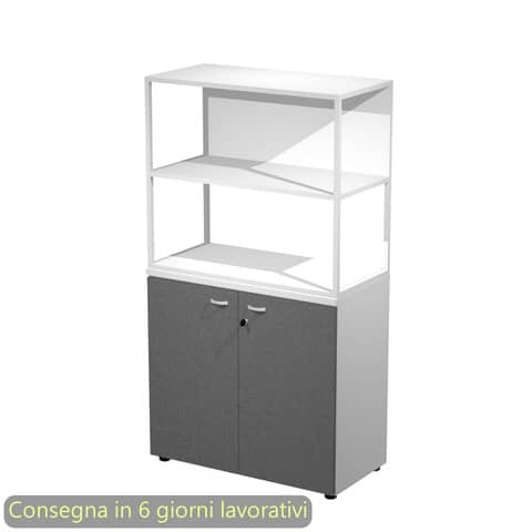 Armadio basso bianco ante antracite con libreria metallica bianca – ripiani bianchi 90x46xH.165 cm Artexport Blade