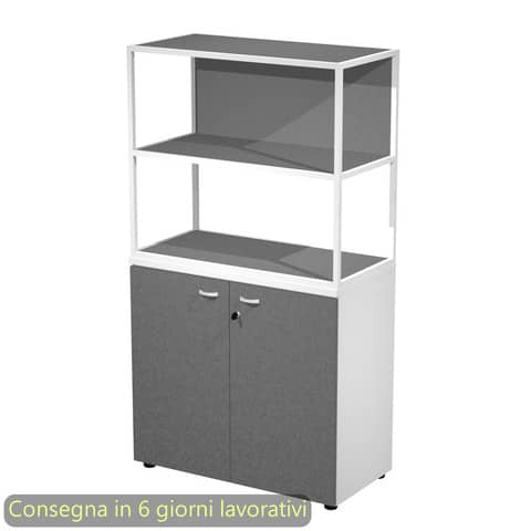Armadio basso bianco ante antracite con libreria metallica bianca – ripiani antracite 90x46xH.165 cm Artexport Blade