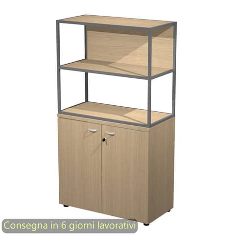 Armadio basso rovere ante rovere con libreria metallica antracite – ripiani rovere 90x46xH.165 cm Artexport Blade