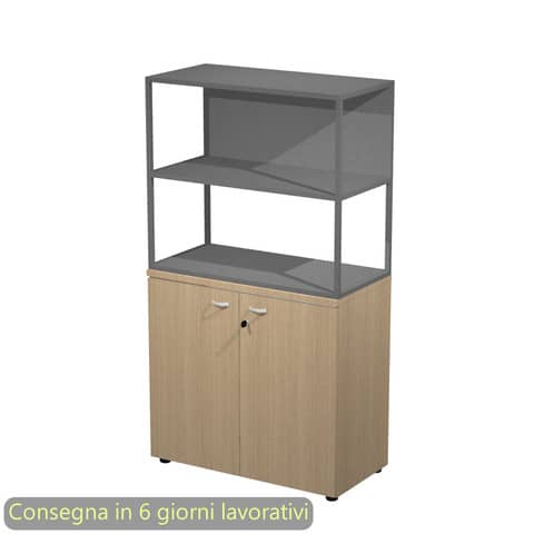 Armadio basso rovere ante rovere con libreria metallica antracite – ripiani antracite 90x46xH.165 cm Artexport Blade