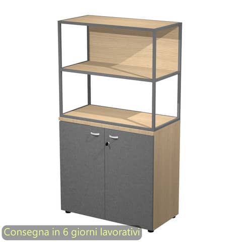 Armadio basso rovere ante antracite con libreria metallica antracite – ripiani rovere 90x46xH.165 cm Artexport Blade