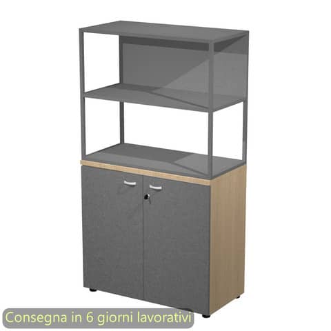 Armadio basso rovere ante antracite con libreria metallica antracite – ripiani antracite 90x46xH.165 cm Artexport Blade