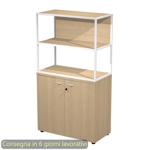 Armadio basso rovere ante rovere con libreria metallica bianca – ripiani rovere 90x46xH.165 cm Artexport Blade
