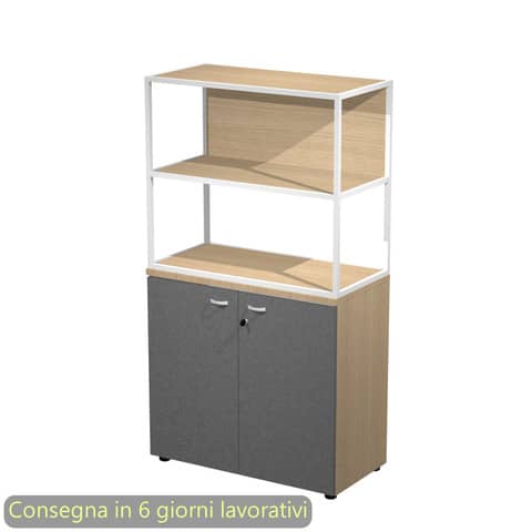 Armadio basso rovere ante antracite con libreria metallica bianca – ripiani rovere 90x46xH.165 cm Artexport Blade