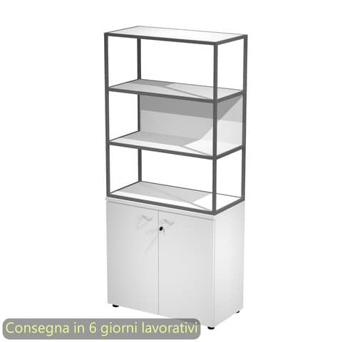 Armadio bianco ante bianche con libreria media metallica antracite – ripiani bianchi 90x46xH.204 cm Artexport Blade