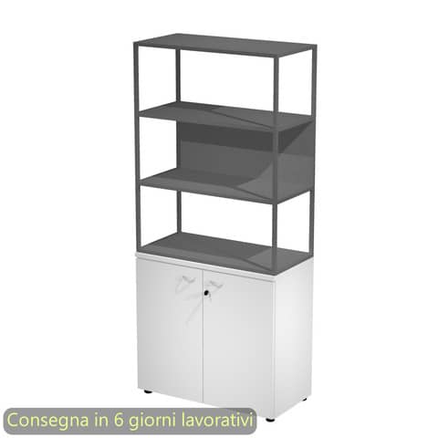 Armadio bianco ante bianche con libreria media metallica antracite – ripiani antracite 90x46xH.204 cm Artexport Blade