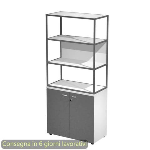 Armadio bianco ante antrac. con libreria media metallica antracite – ripiani bianchi 90x46xH.204 cm Artexport Blade
