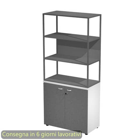 Armadio bianco ante antrac. con libreria media metallica antracite – ripiani antracite 90x46xH.204 cm Artexport Blade