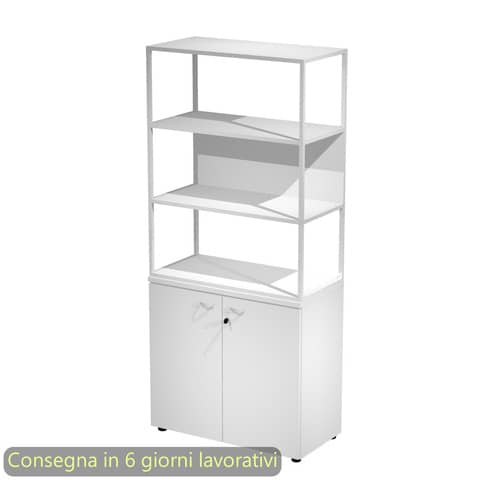 Armadio bianco ante bianche con libreria media metallica bianca – ripiani bianchi 90x46xH.204 cm Artexport Blade