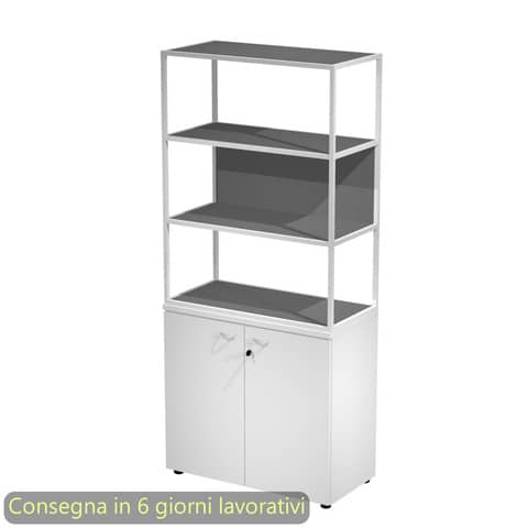 Armadio bianco ante bianche con libreria media metallica bianca – ripiani antracite 90x46xH.204 cm Artexport Blade
