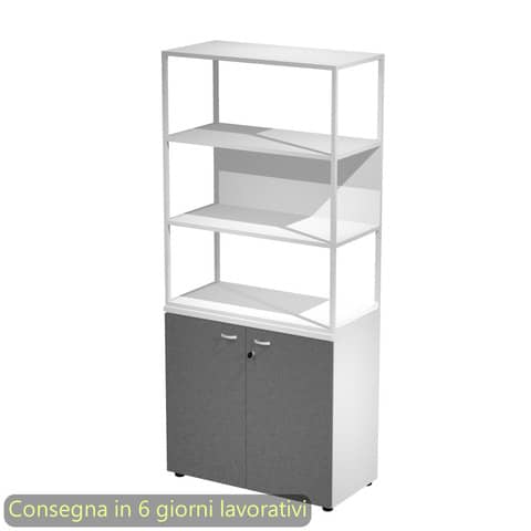 Armadio bianco ante antrac. con libreria media metallica bianca – ripiani bianchi 90x46xH.204 cm Artexport Blade