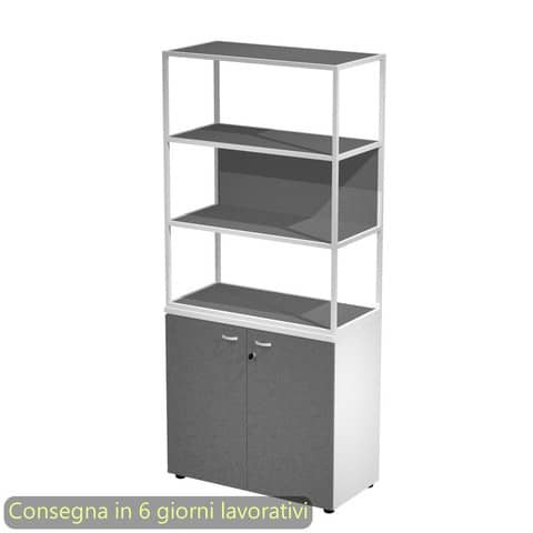 Armadio bianco ante antrac. con libreria media metallica bianca – ripiani antracite 90x46xH.204 cm Artexport Blade