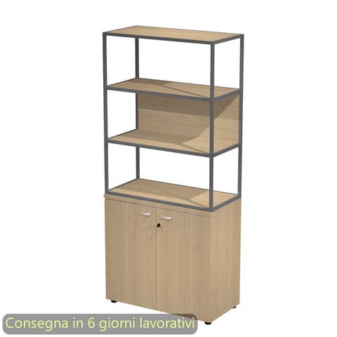 Armadio rovere ante rovere con libreria media metallica antracite – ripiani rovere 90x46xH.204 cm Artexport Blade