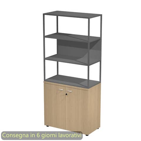 Armadio rovere ante rovere con libreria media metallica antracite – ripiani antracite 90x46xH.204 cm Artexport Blade