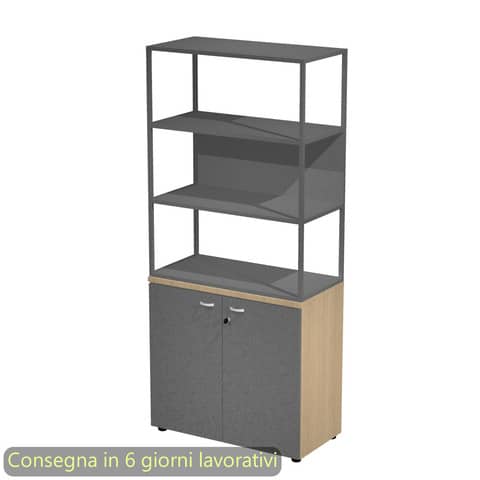 Armadio rovere ante antrac. con libreria media metallica antracite – ripiani antracite 90x46xH.204 cm Artexport Blade