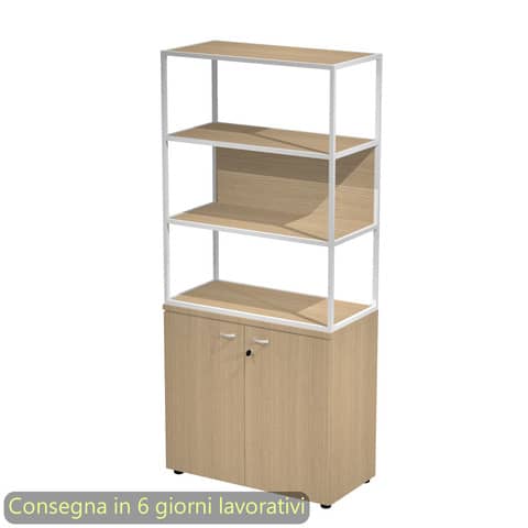 Armadio rovere ante rovere con libreria media metallica bianca – ripiani rovere 90x46xH.204 cm Artexport Blade