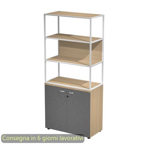 Armadio rovere ante antrac. con libreria media metallica bianca – ripiani rovere 90x46xH.204 cm Artexport Blade