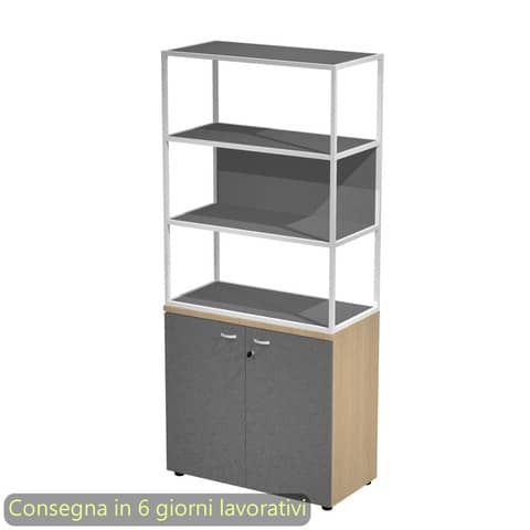 Armadio rovere ante antrac. con libreria media metallica bianca – ripiani antracite 90x46xH.204 cm Artexport Blade