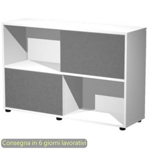 Libreria bassa 120x35xH.79 cm con 2 ante scorrevoli struttura bianca Blade Artexport ante antracite – 17066/3T