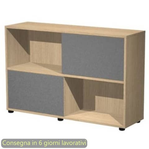 Libreria bassa 120x35xH.79 cm con 2 ante scorrevoli struttura rovere Blade Artexport ante antracite – 17066/CT