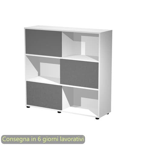 Libreria media 120x35xH.116,2 cm con 3 ante scorrevoli struttura bianca Blade Artexport ante antracite – 17065/3T