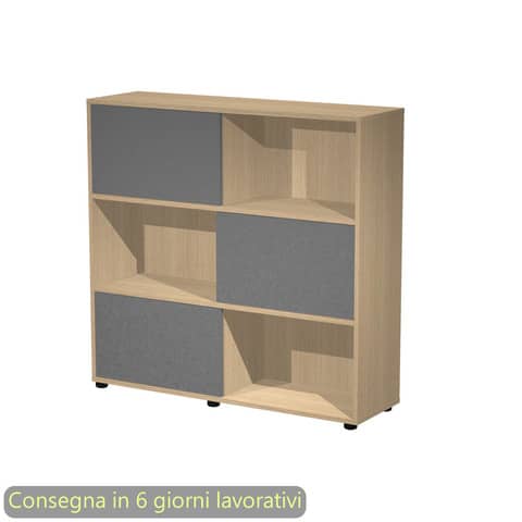 Libreria media 120x35xH.116,2 cm con 3 ante scorrevoli struttura rovere Blade Artexport ante antracite – 17065/CT