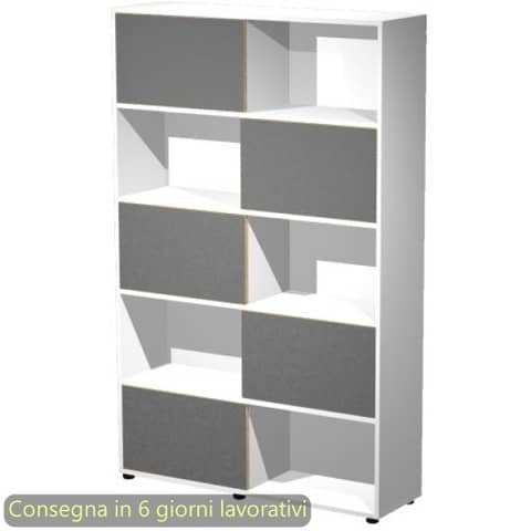 Libreria alta 120x35xH.190,6 cm con 5 ante scorrevoli struttura bianca Blade Artexport ante antracite – 17060/3T