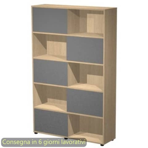 Libreria alta 120x35xH.190,6 cm con 5 ante scorrevoli struttura rovere Blade Artexport ante antracite – 17060/CT