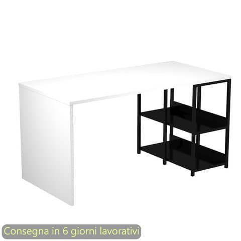Scrivania compatta su libreria in metallo nero 140x69xH.72,4 cm Artexport piano bianco – 2767BX-3