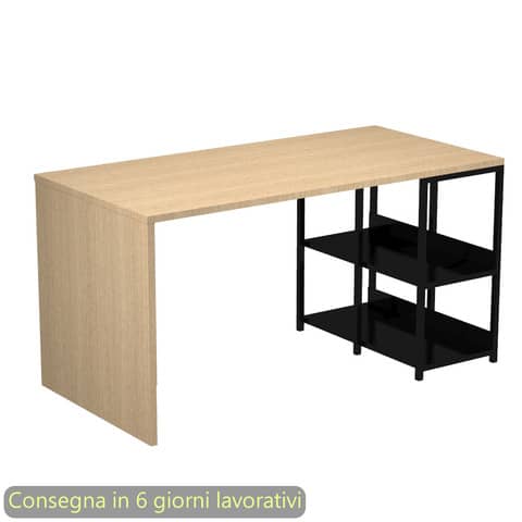 Scrivania compatta su libreria in metallo nero 140x69xH.72,4 cm Artexport piano rovere – 2767BX-C