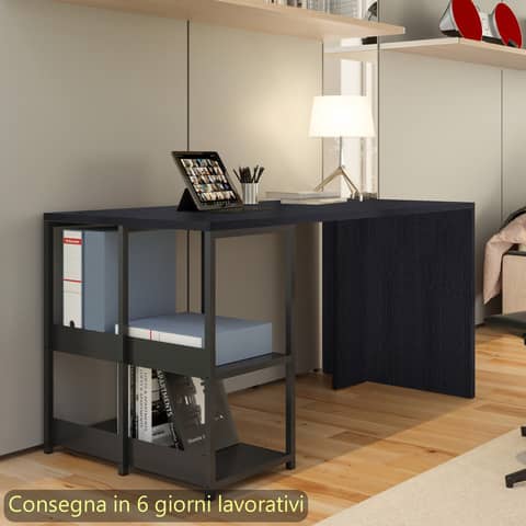 Scrivania compatta su libreria in metallo nero 140x69xH.72,4 cm Artexport piano nero – 2767BX-8