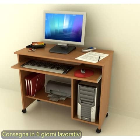Scrivania su ruote con 2 vani a giorno + ripiano estraibile 92x45xH.76 cm Artexport piano noce chiaro – 006/4