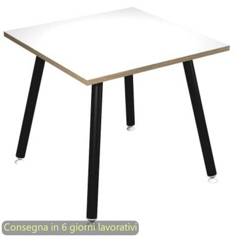 Scrivania piano bianco 80x80xH.74,4 cm gamba metallo tubolare nero opaco linea Skinny Metal Artexport – 6401-DJA-3C-AQ