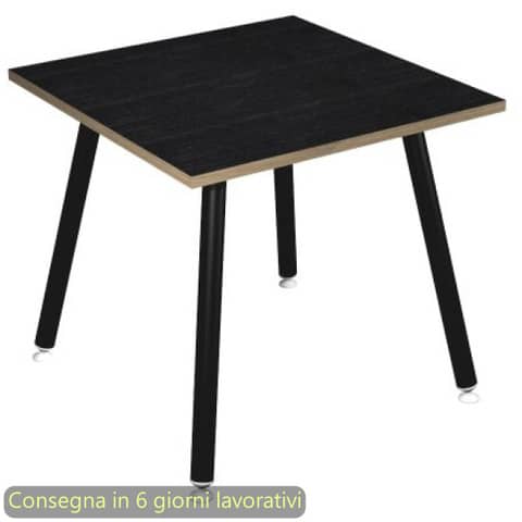 Scrivania piano nero venato frassino 80x80xH.74,4 cm gamba metallo tubolare nero opaco Skinny Metal – 6401-DJA-8C-AQ