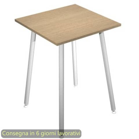 Tavolo alto Skinny Metal 80x80xH.105 cm con gambe met. bianche Artexport piano rovere – 6401-DJC-C-AN