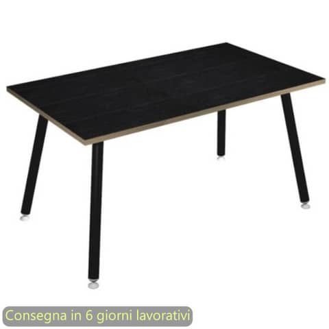 Scrivania piano nero venato frassino 140x80xH.74,4 cm gamba metallo tubolare nero opaco Skinny Metal – 6402-DJA-8C-AQ