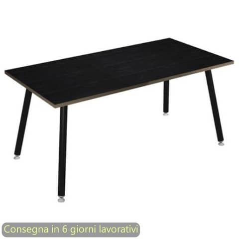 Scrivania piano nero venato frassino 160x80xH.74,4 cm gamba metallo tubolare nero opaco Skinny Metal – 6403-DJA-8C-AQ