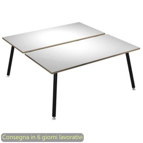 Scrivania bench doppia piano bianco 120x166xH.74,4 cm gamba metallo tubolare nero opaco Skinny Metal 6404B-DJA-3C-AQ