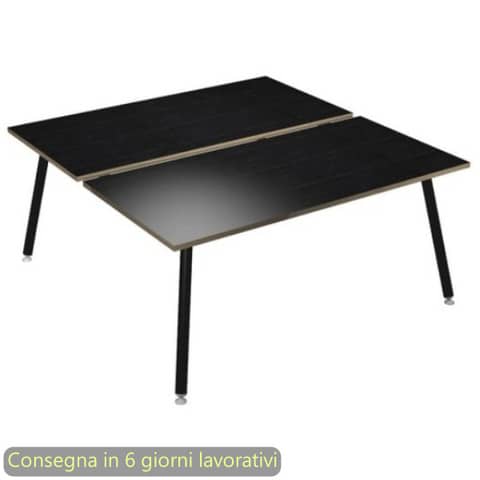 Scrivania bench nero venato frassino 120x166xH.74,4 cm gamba metallo tubolare nero opaco Skinny Metal 6404B-DJA-8C-AQ