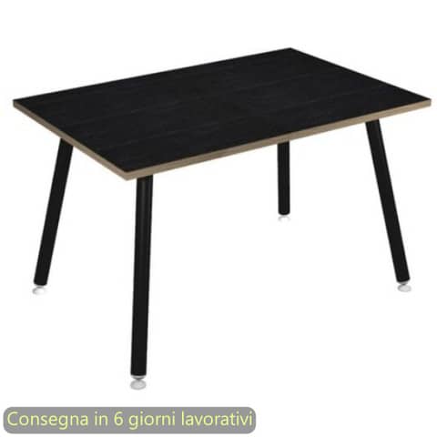 Scrivania piano nero venato frassino 120x80xH.74,4 cm gamba metallo tubolare nero opaco Skinny Metal – 6404-DJA-8C-AQ
