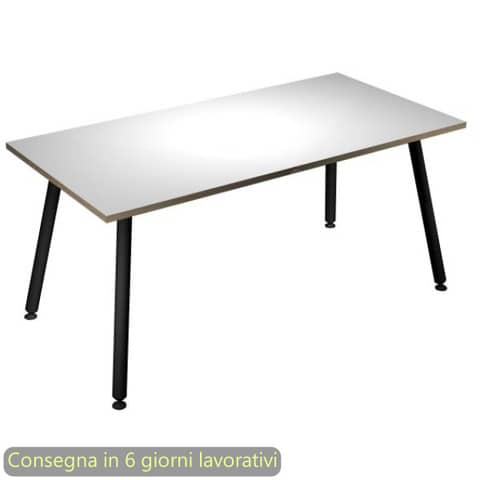 Scrivania piano bianco 180x80xH.74,4 cm gamba metallo tubolare nero opaco linea Skinny Metal Artexport – 6405-DJA-3C-AQ