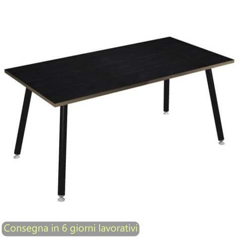 Scrivania piano nero venato frassino 180x80xH.74,4 cm gamba metallo tubolare nero opaco Skinny Metal – 6405-DJA-8C-AQ