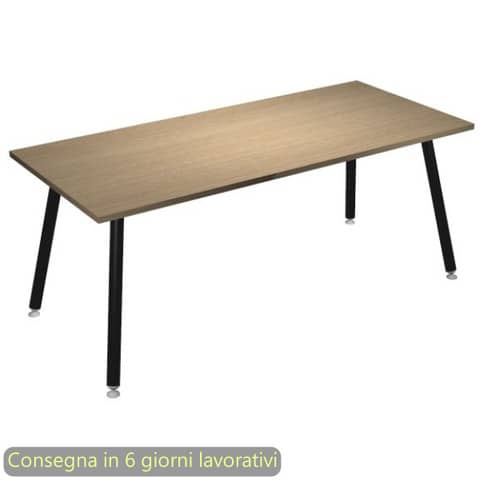 Scrivania piano rovere 180x80xH.74,4 cm gamba metallo tubolare nero opaco linea Skinny Metal Artexport – 6405-DJA-C-AQ